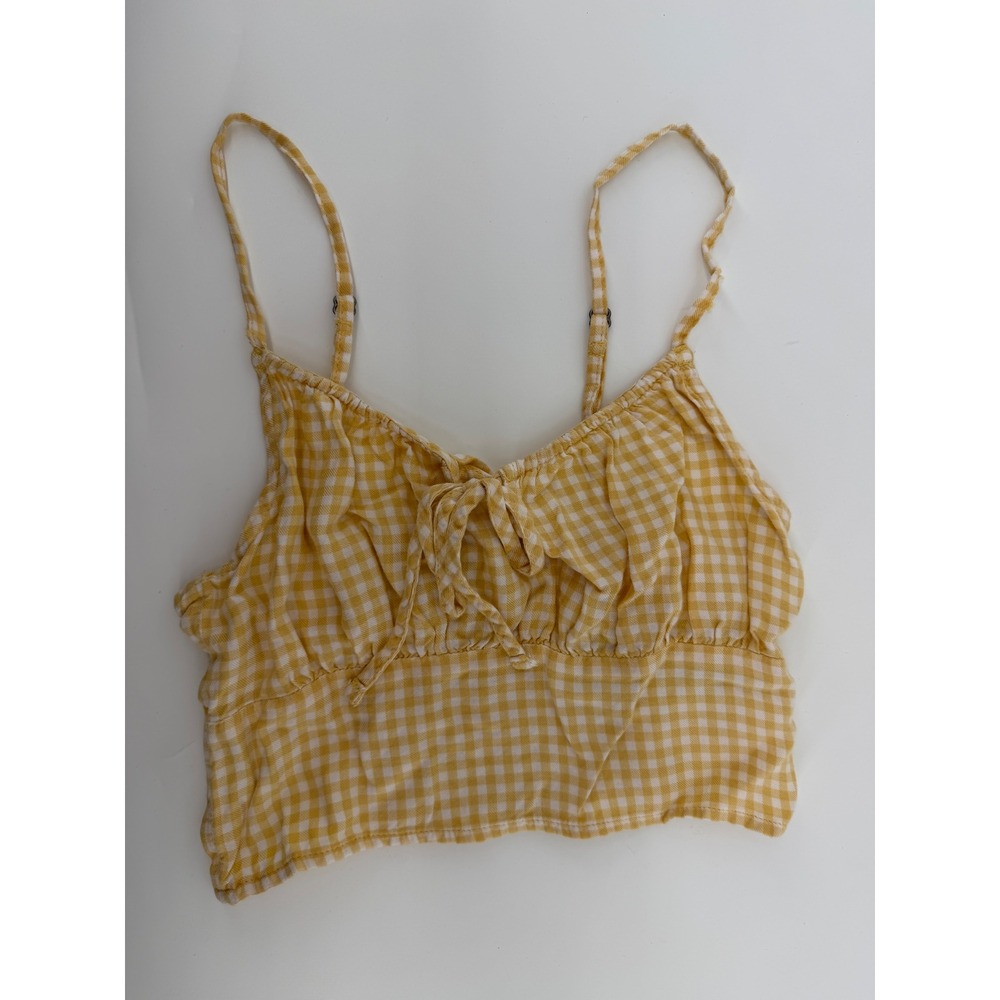 Hollister Yellow‎ Gingham Tie Front Smocked Crop Cami Top XS